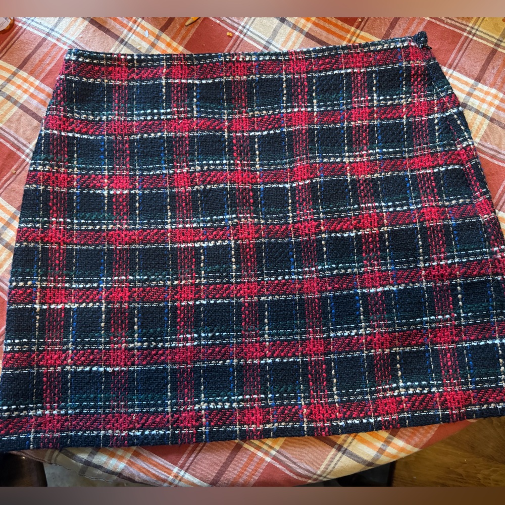 EUC LOFT Red and Black Plaid Mini Skirt